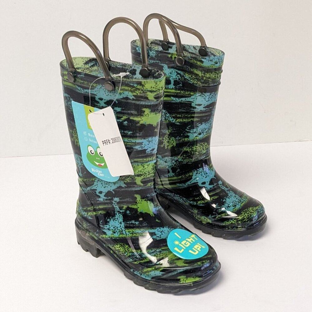 Western Chief Brush Stripe Lighted Rain Boots, Black, Toddlers 7